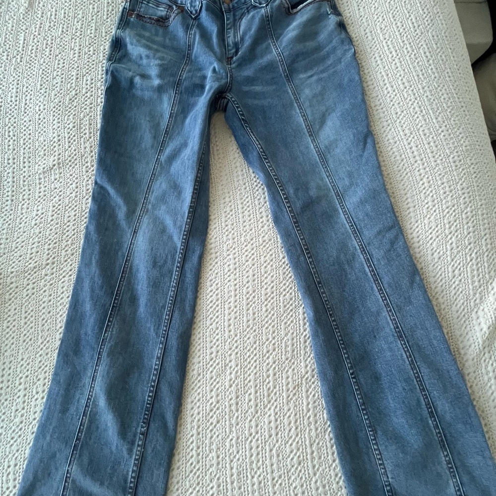 Flamingals Women's Blue Jeans Size XL {EXTRA LARGE} With Brown Stiching #69171 - Picture 6 of 8